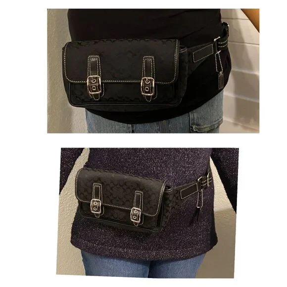 COACH BELT BAG FANNY PACK IN SIGNATURE MINI "C" JACQUARD FABRIC & LEATHER BLACK - Picture 10 of 12